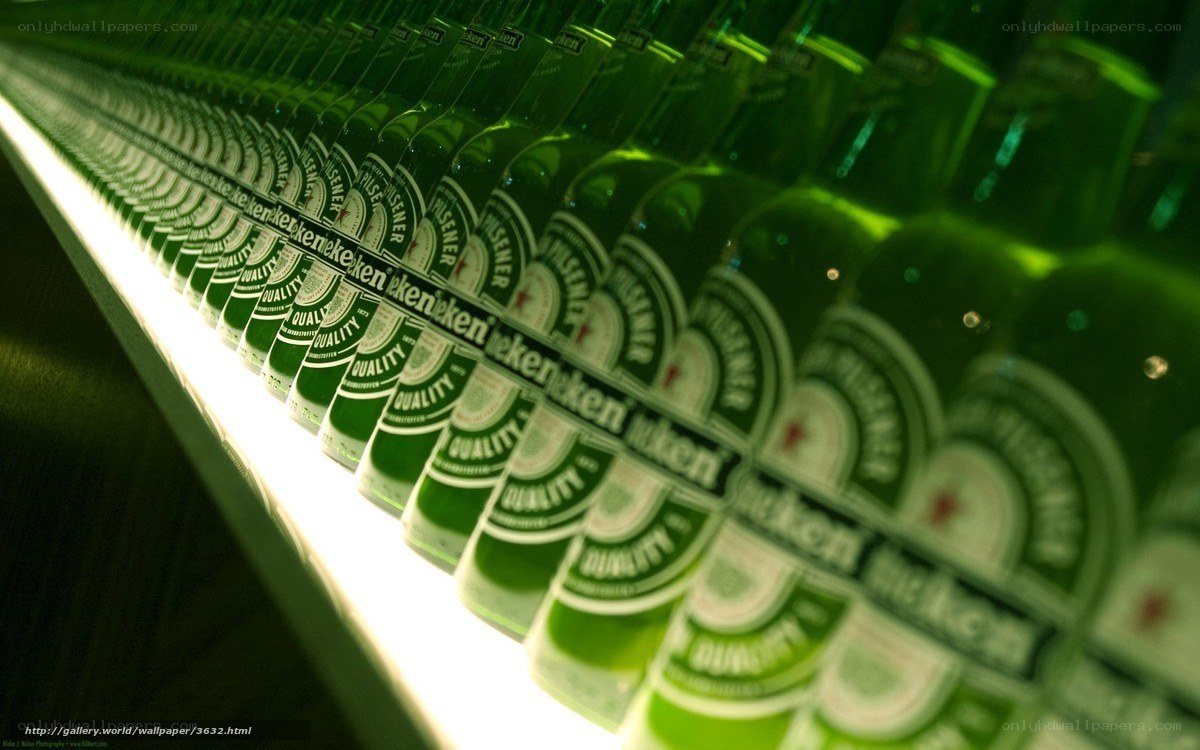 Heineken bottles in a row