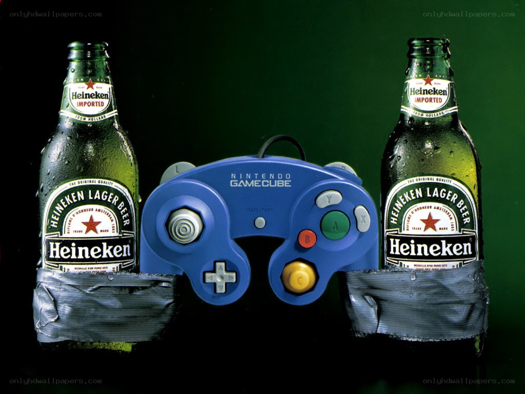 Heineken bottles with GameCube controller