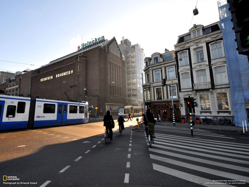 Heineken brewery and tram in Amsterdam
