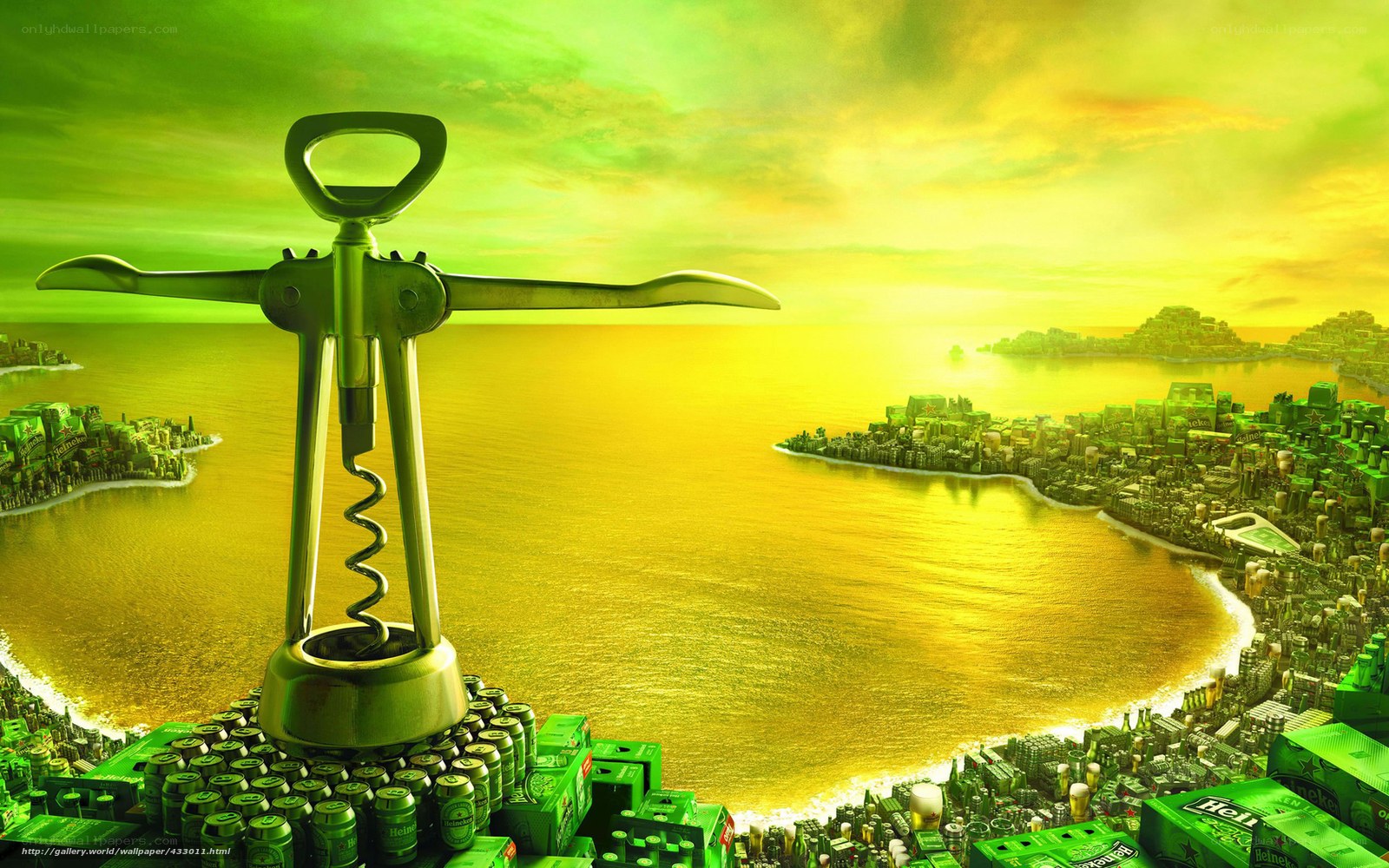 Heineken cityscape with corkscrew