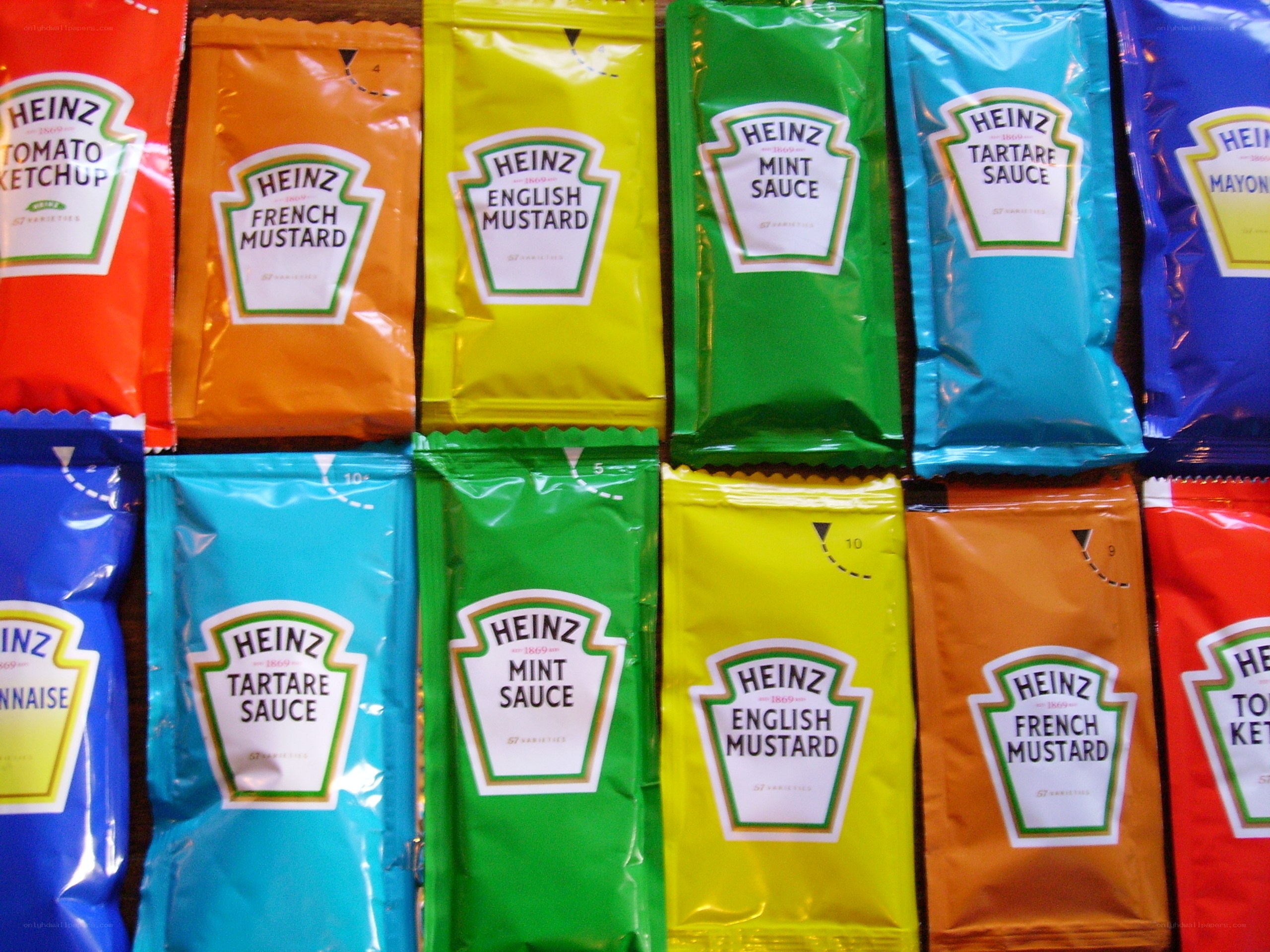 Heinz sauce packets in various colors