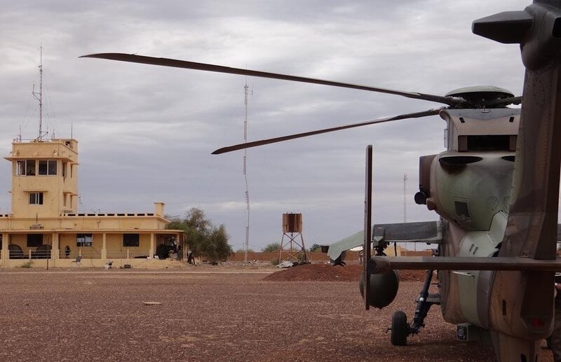 Helicopter at desert airfield
