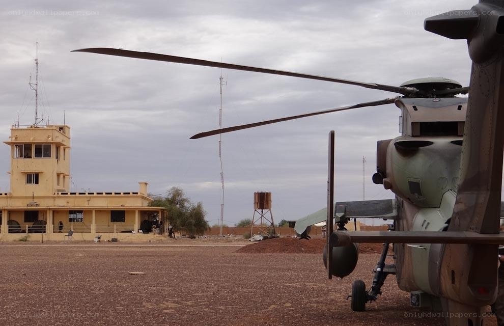 Helicopter at desert airfield