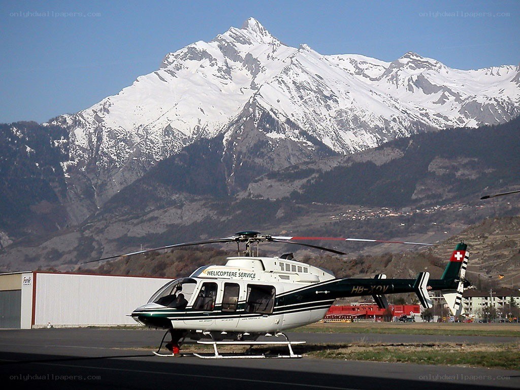 Helicopter at mountain airfield