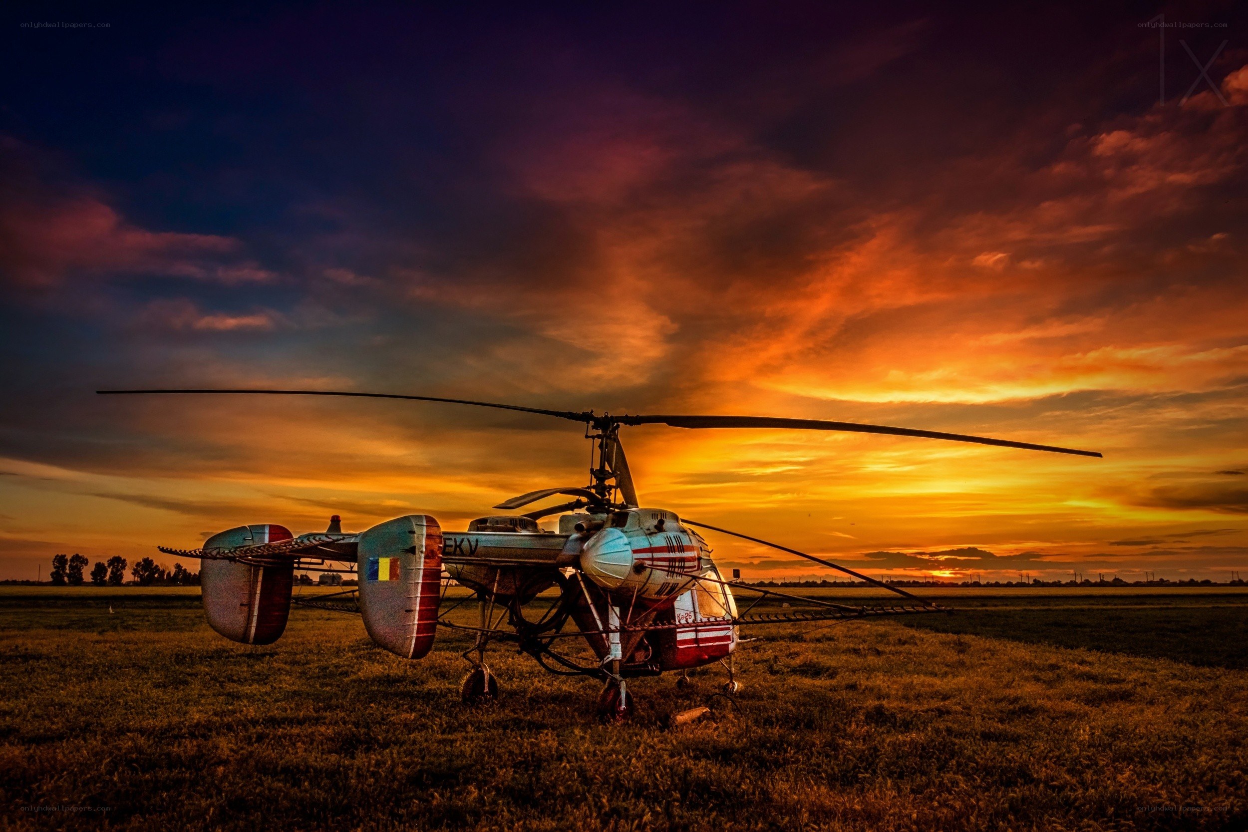 Helicopter at sunset