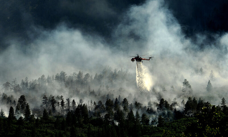 Helicopter Dropping Water — Gray