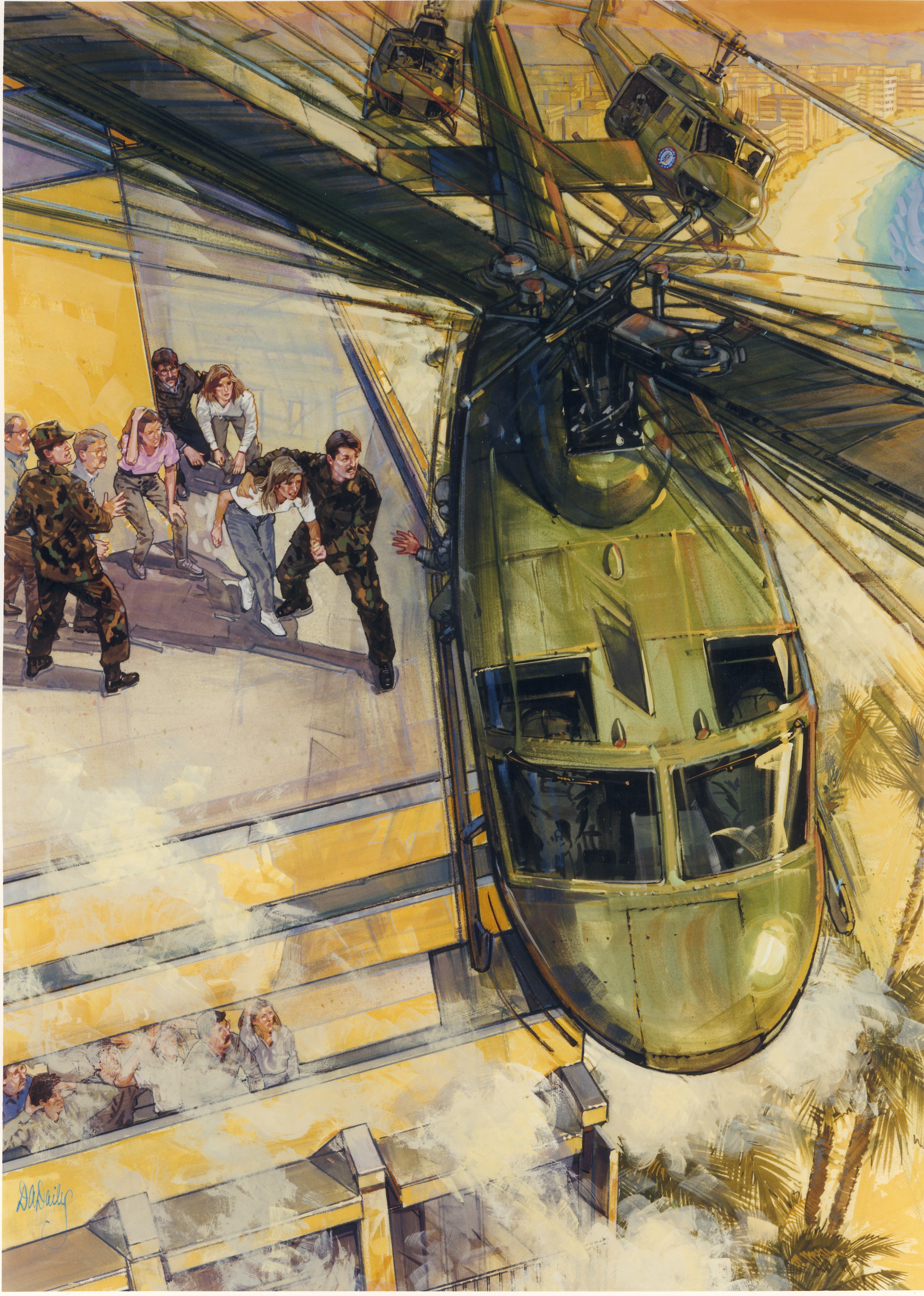 Helicopter evacuation scene
