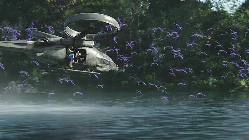 Helicopter Flying over Water — Green