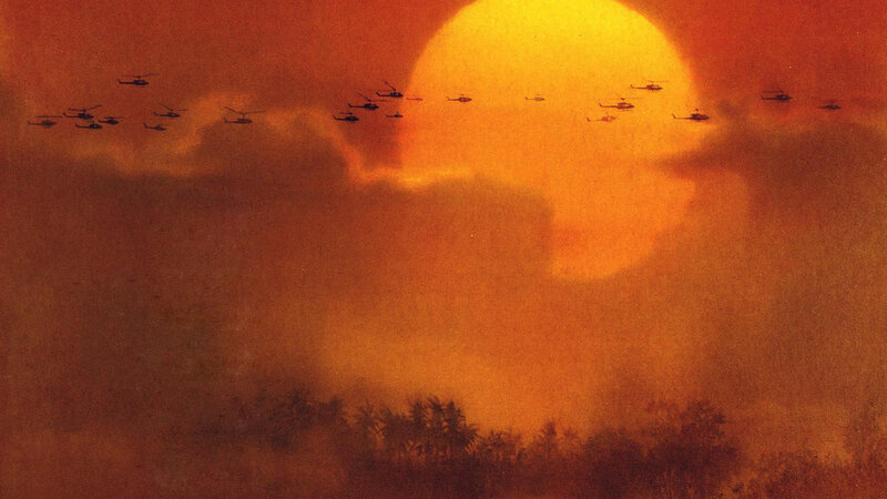 Helicopter formation at sunset