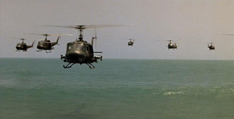 Helicopter formation over ocean