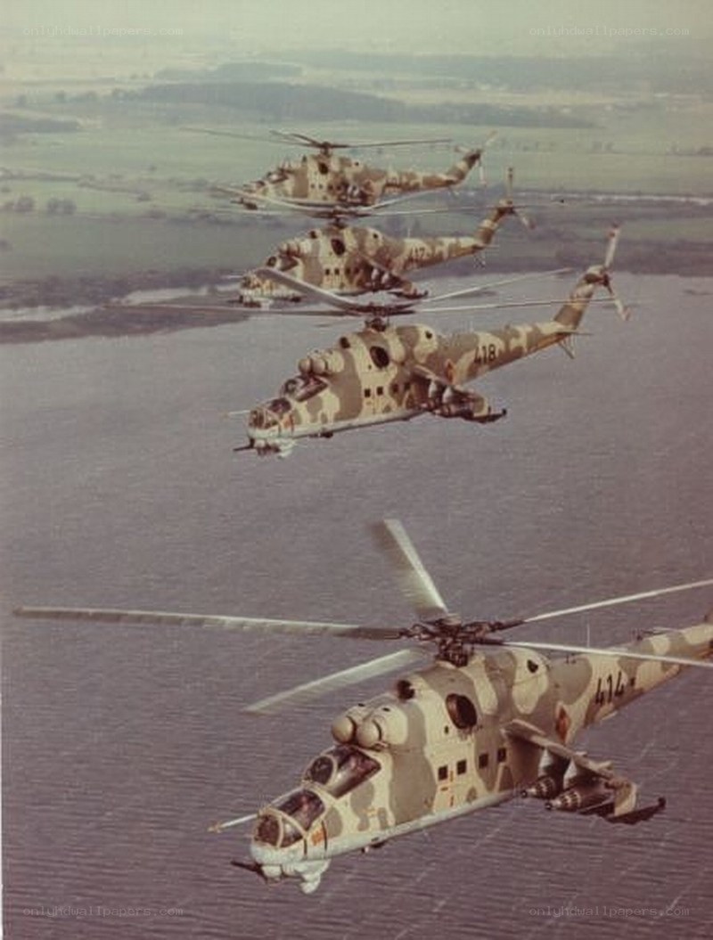 Helicopter formation over water