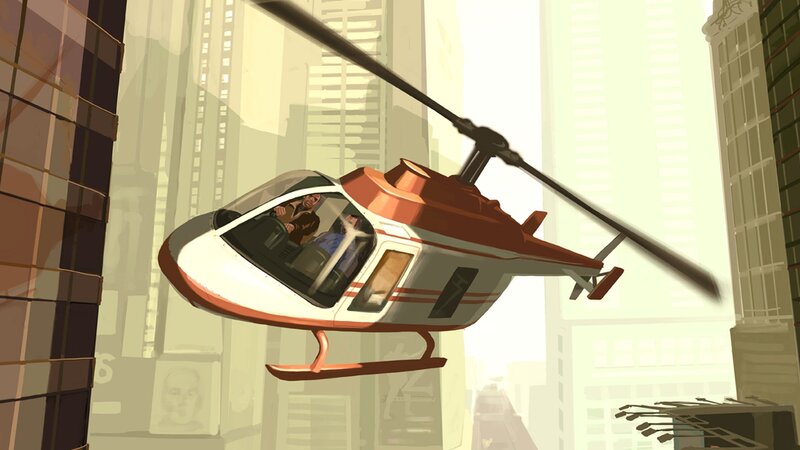 Helicopter in City — White