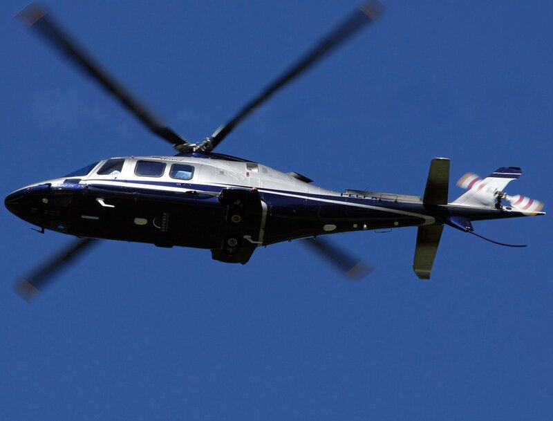 Helicopter in Flight — Blue, Clear, Afternoon, Photograph
