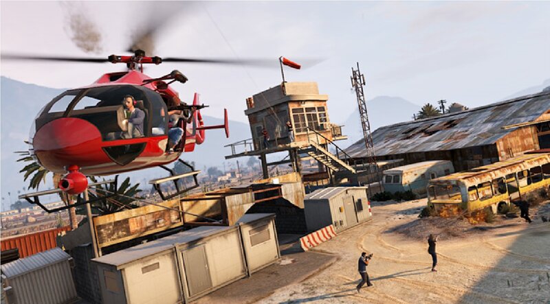 Helicopter in Flight — Red