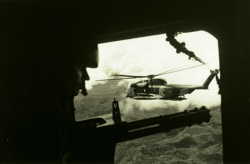 Helicopter in flight view