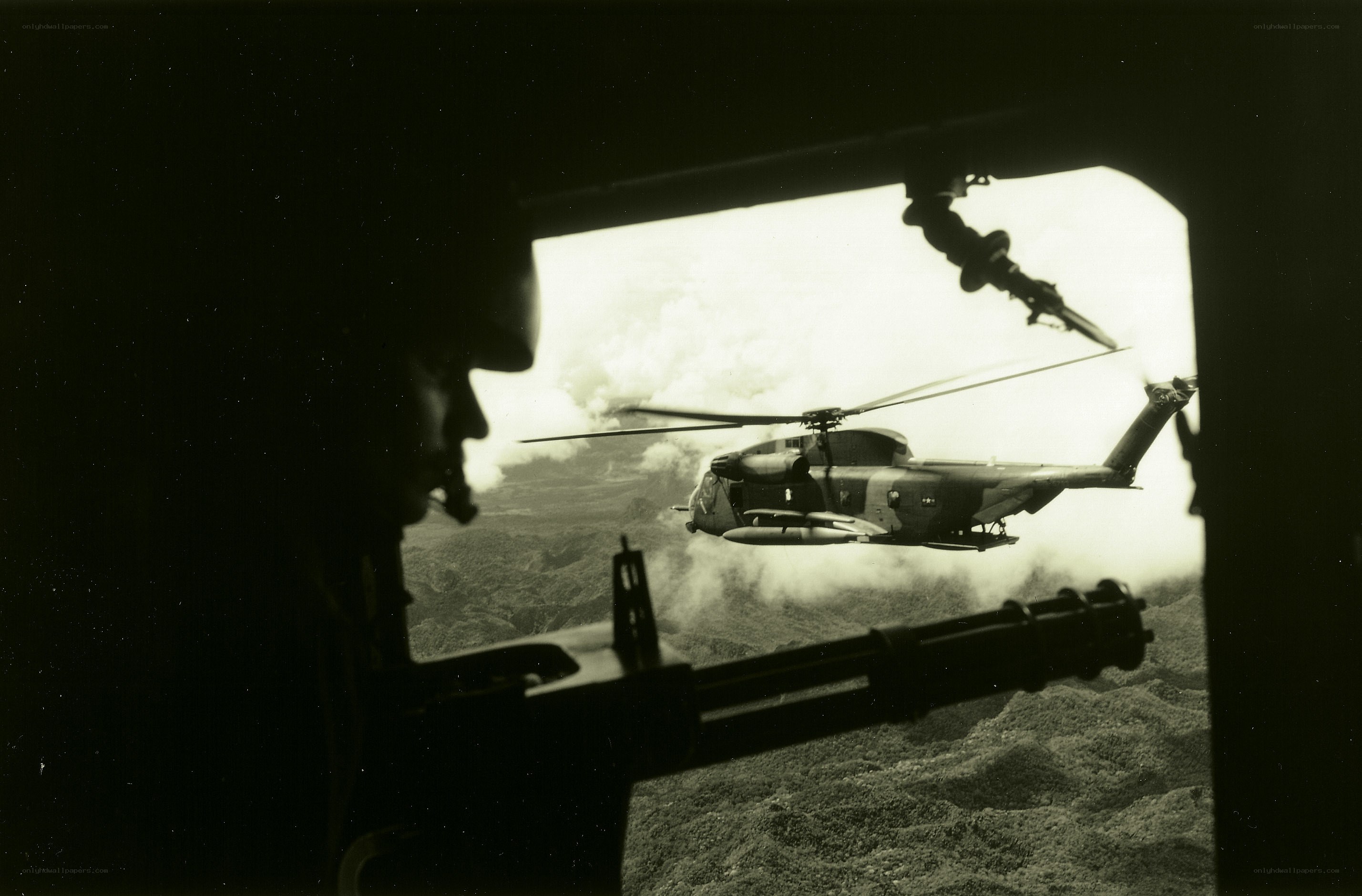Helicopter in flight view