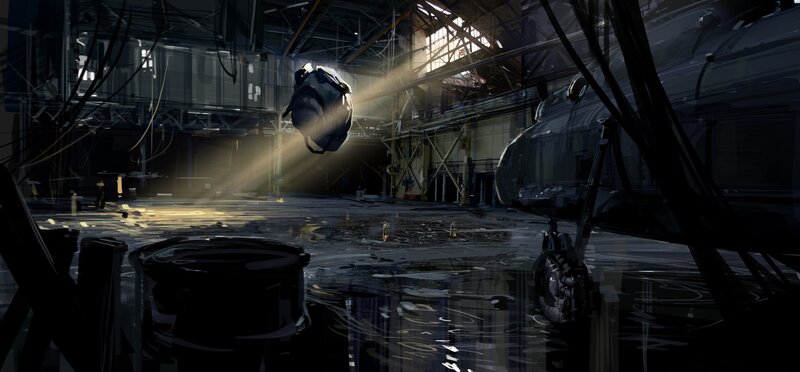 Helicopter in Hangar — Black