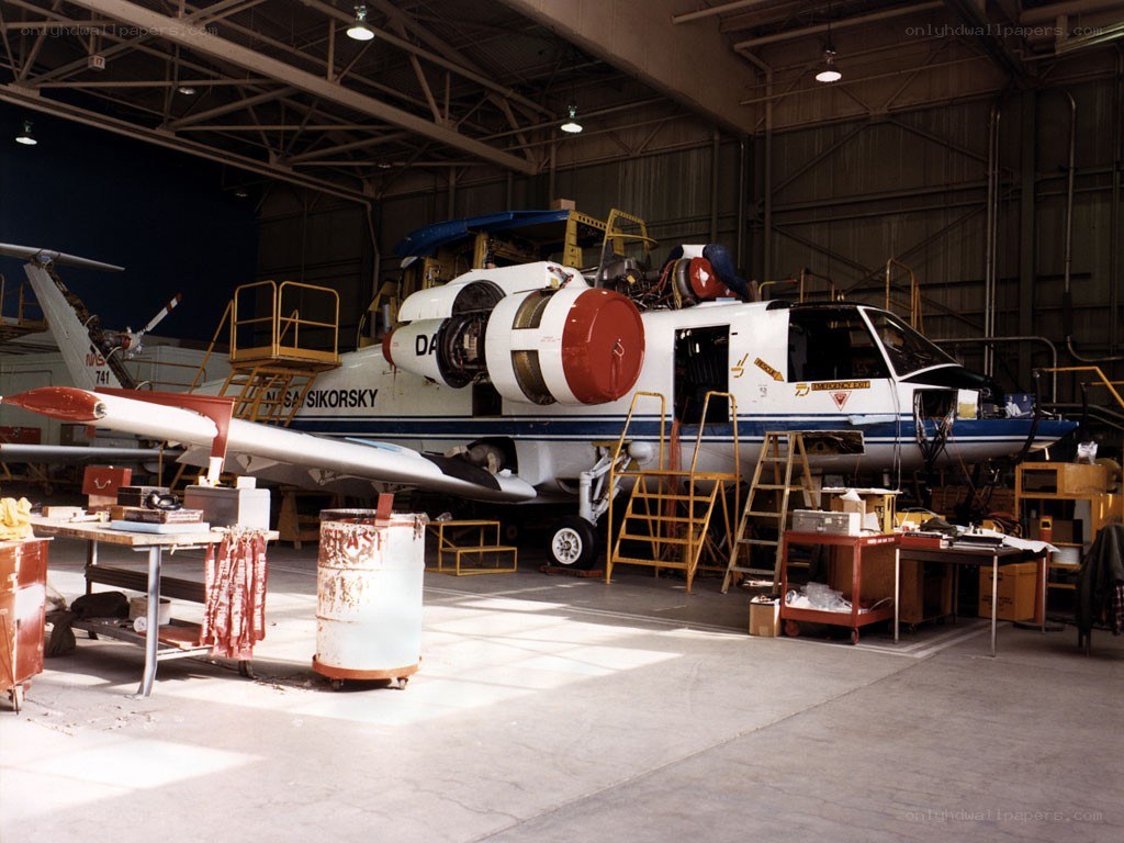 Helicopter in hangar maintenance