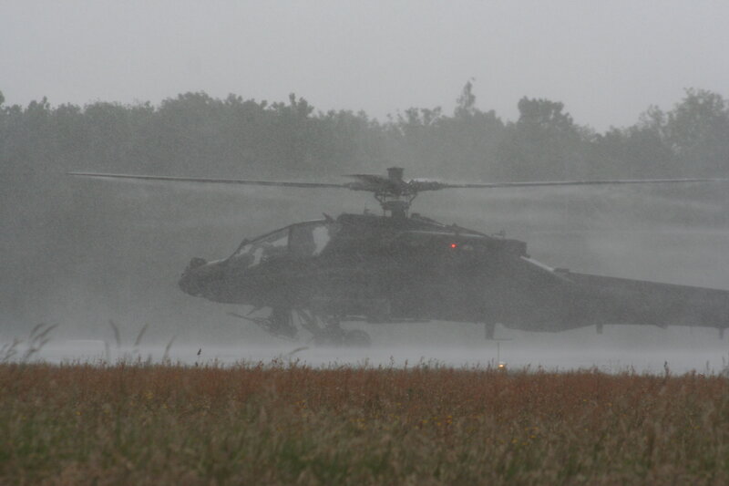 helicopter in rainy weather