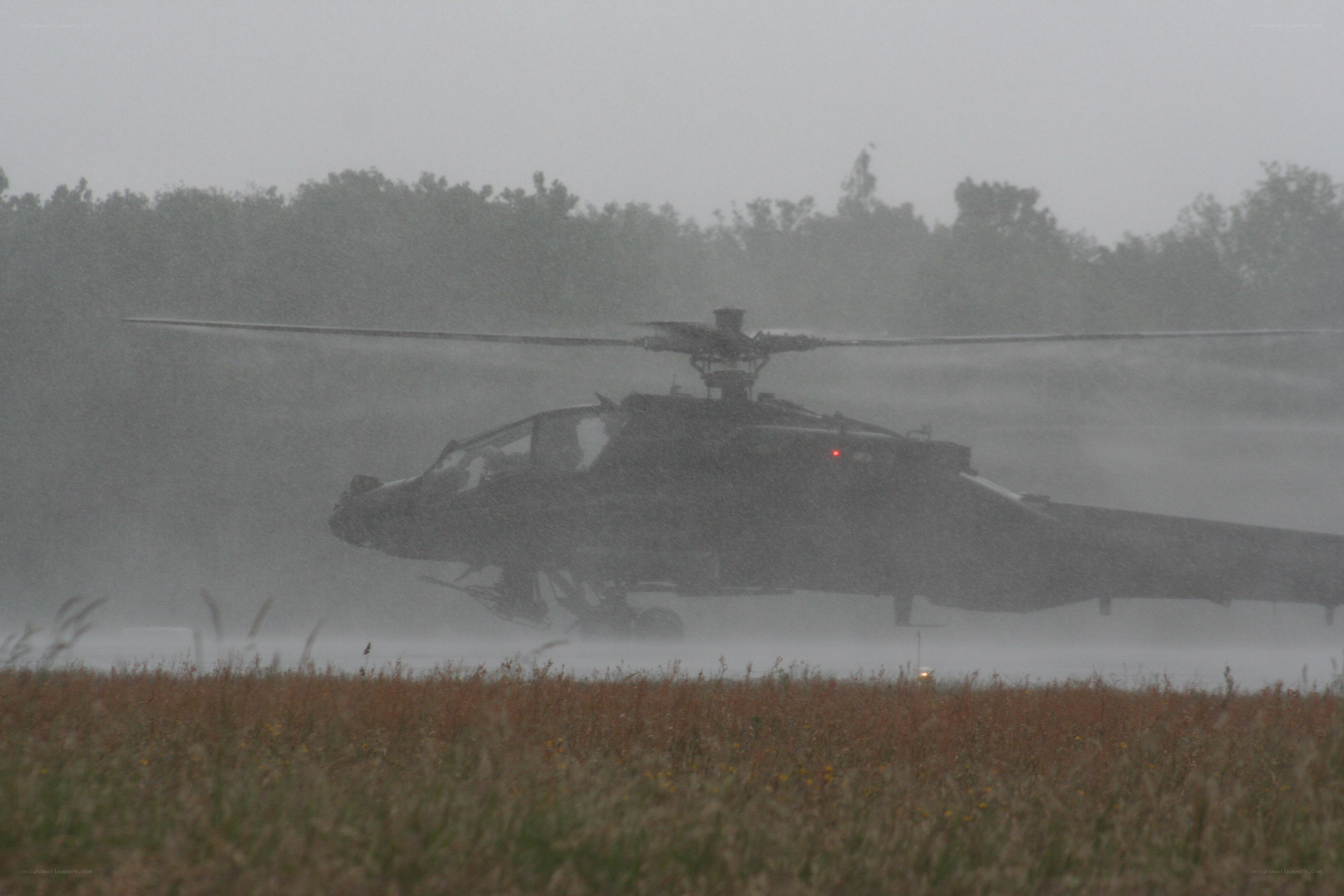 helicopter in rainy weather