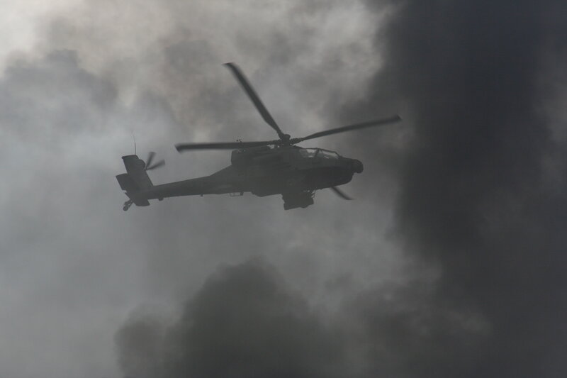 helicopter in smoky sky
