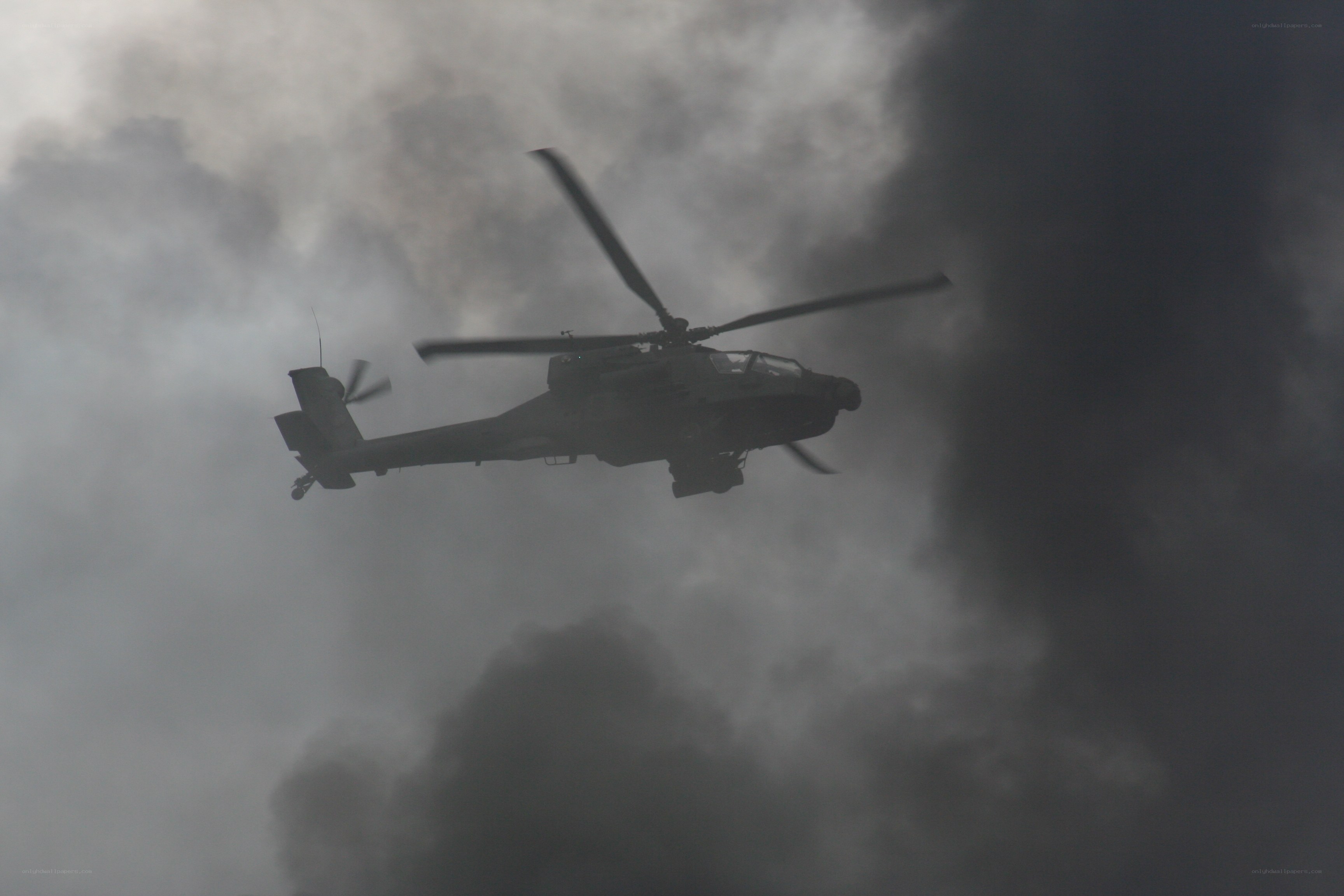 helicopter in smoky sky