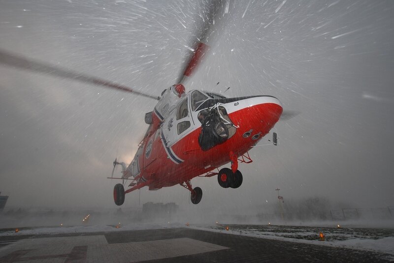 Helicopter in snowstorm