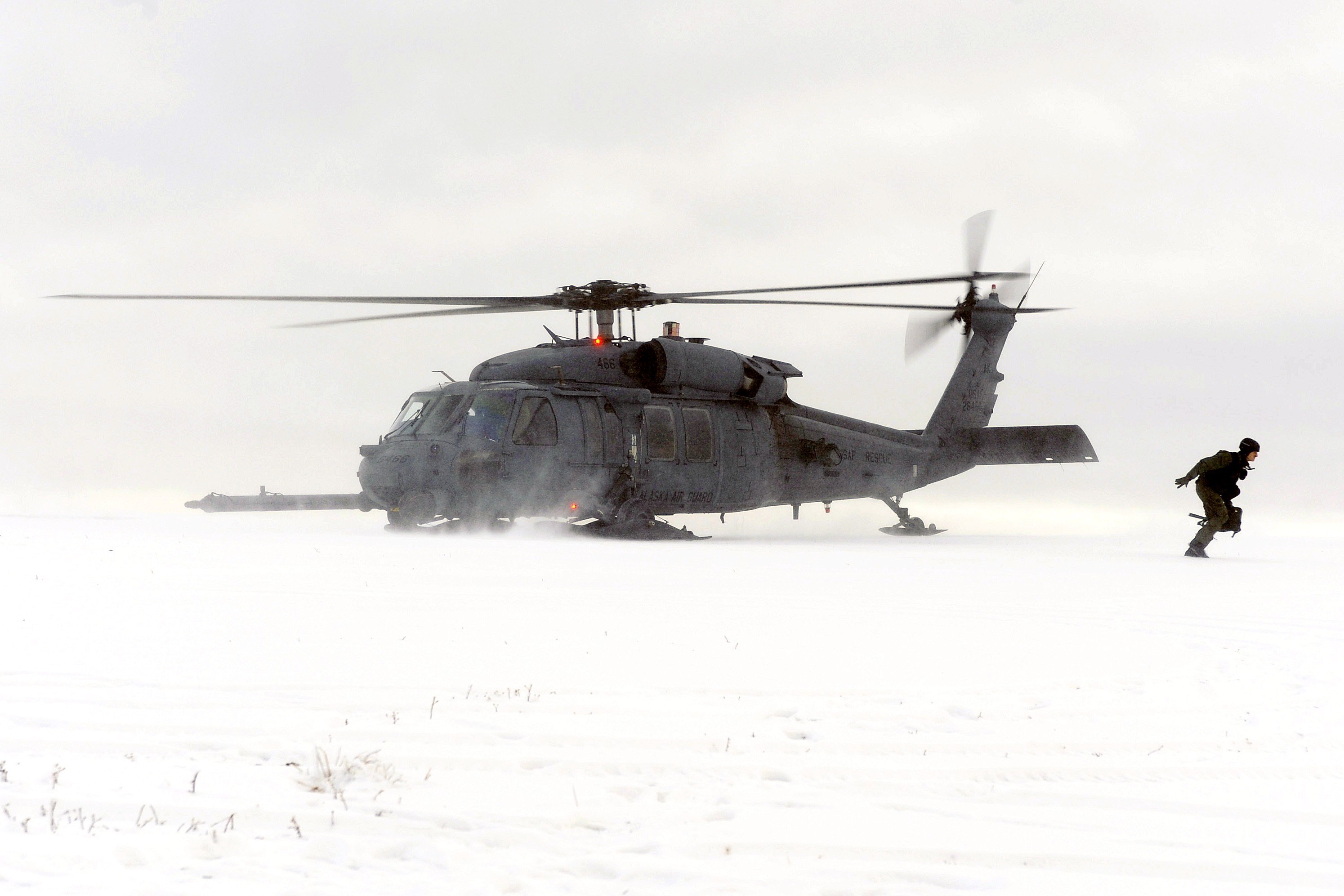 Helicopter in snowy field