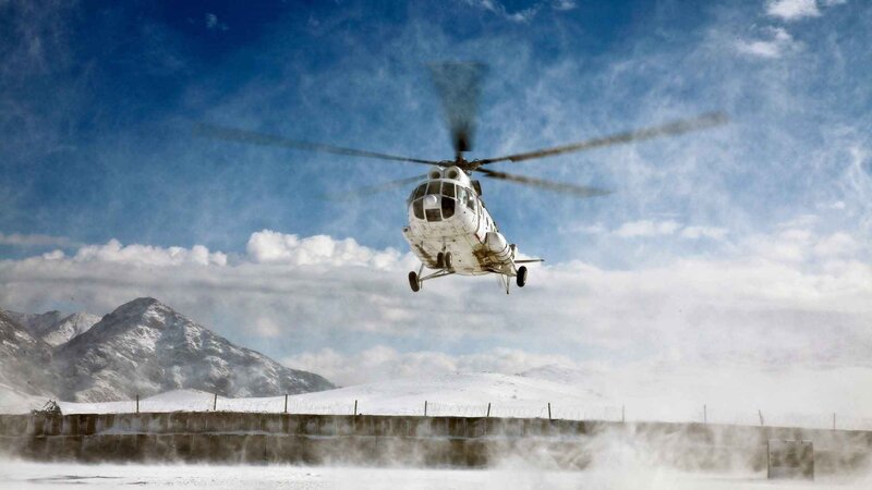 Helicopter in Snowy Mountains — Blue