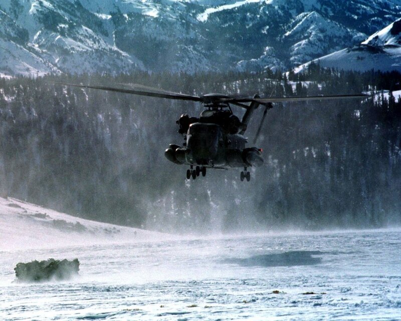 Helicopter landing in snow