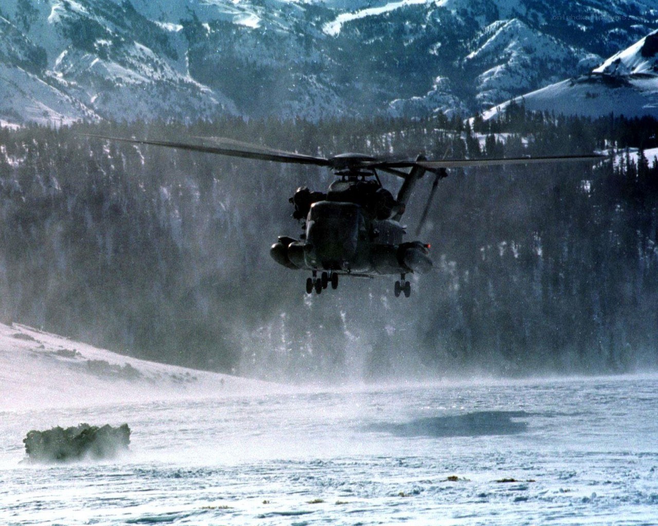 Helicopter landing in snow