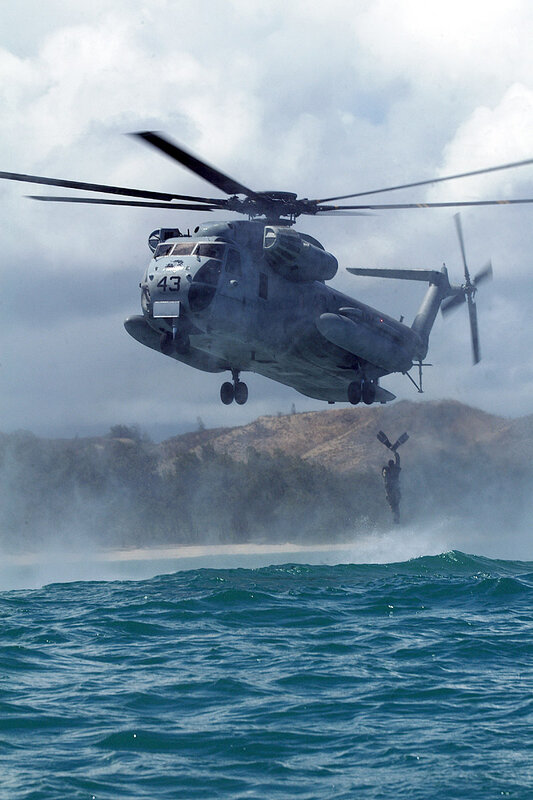 Helicopter landing on beach