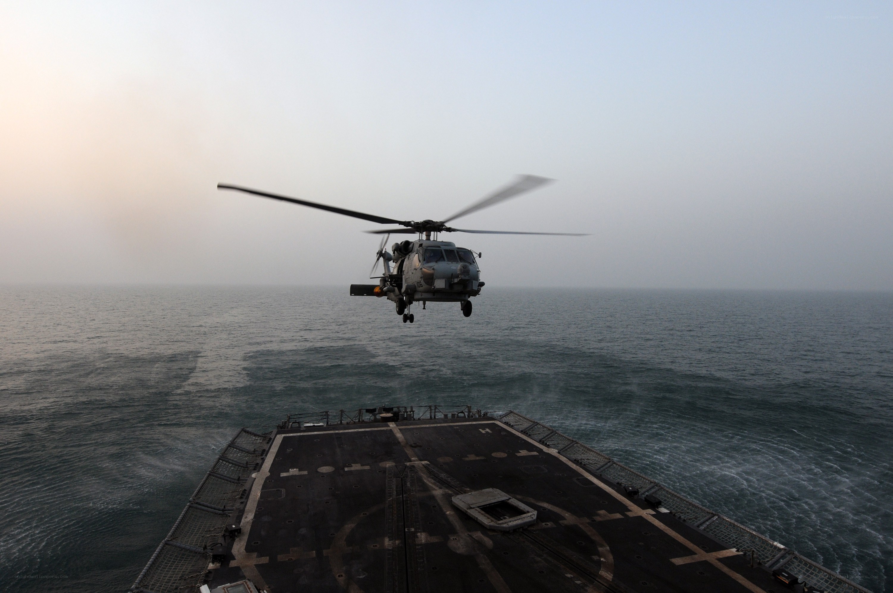 Helicopter landing on ship