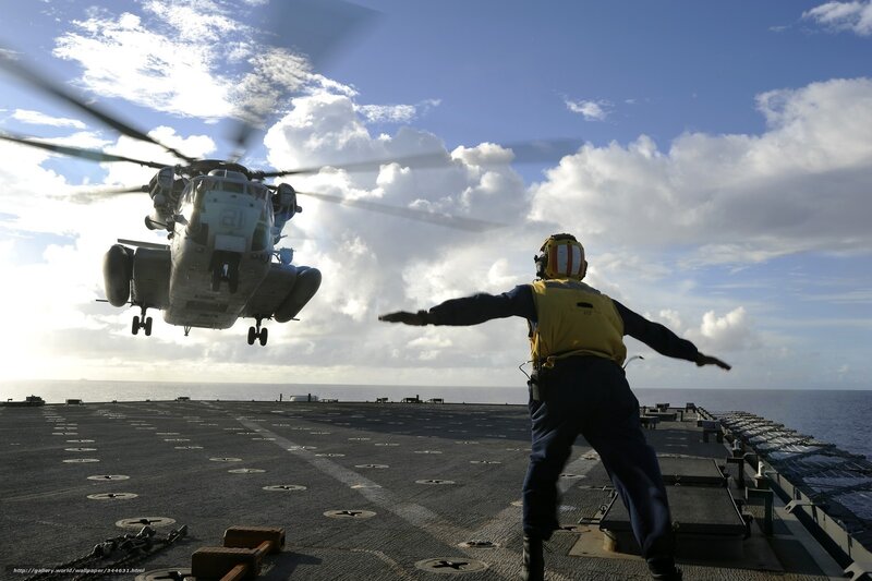 Helicopter Landing on Ship — Blue