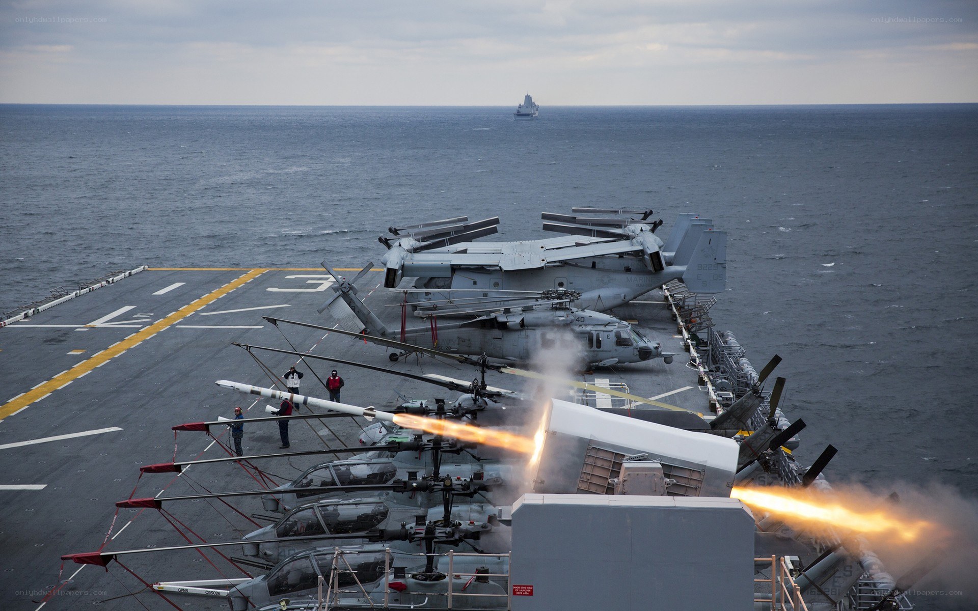 Helicopter launch from aircraft carrier