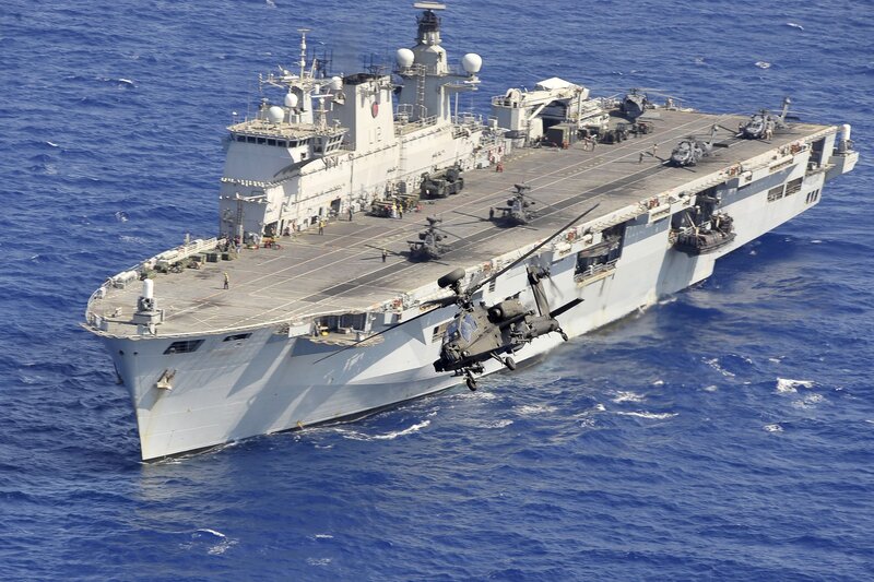 Helicopter Near Aircraft Carrier — Blue