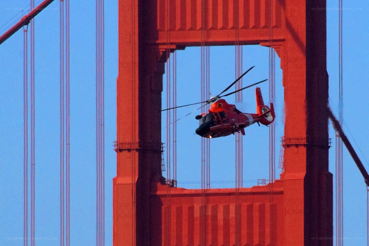 Helicopter near Golden Gate Bridge