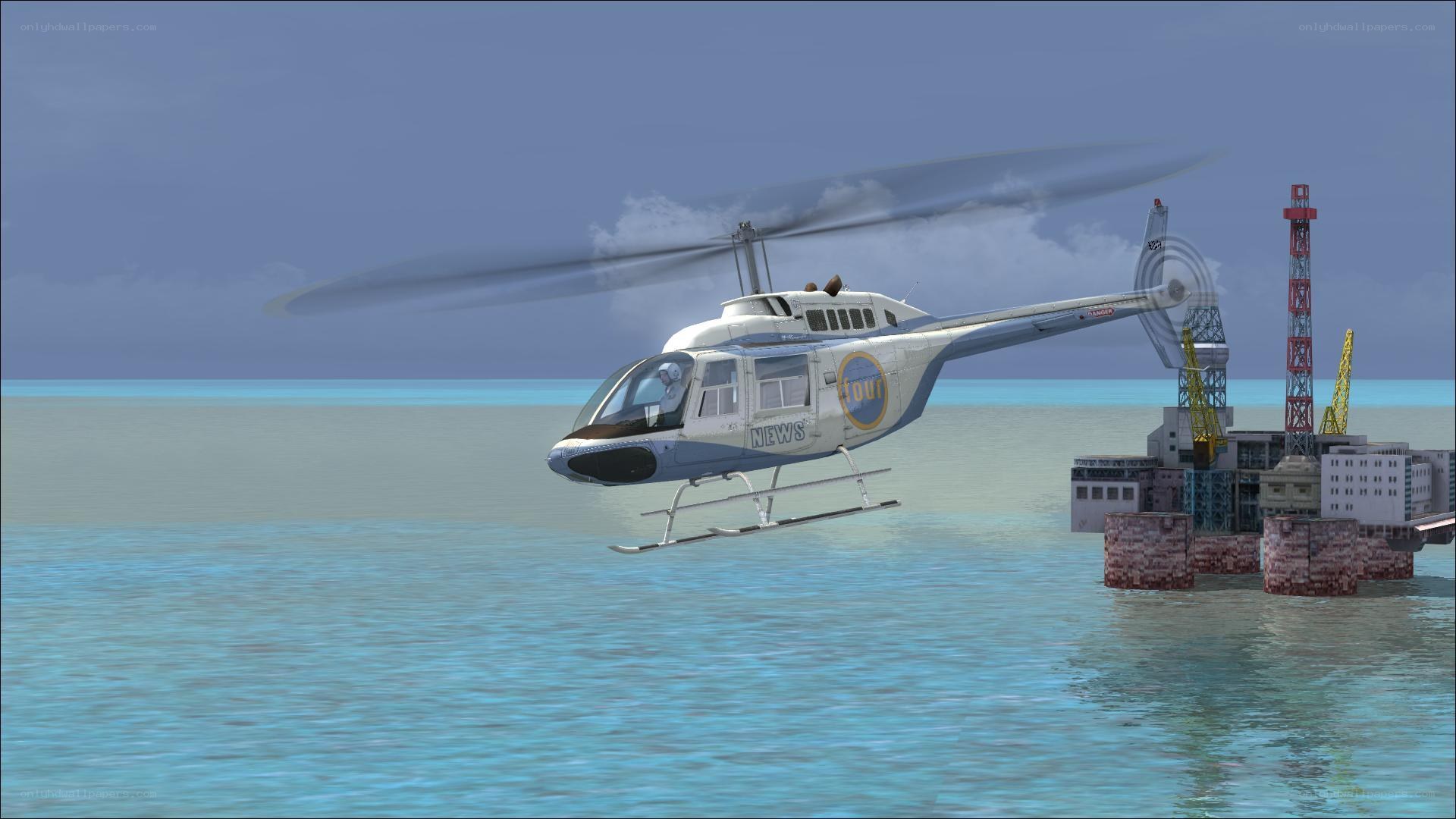 Helicopter near offshore platform
