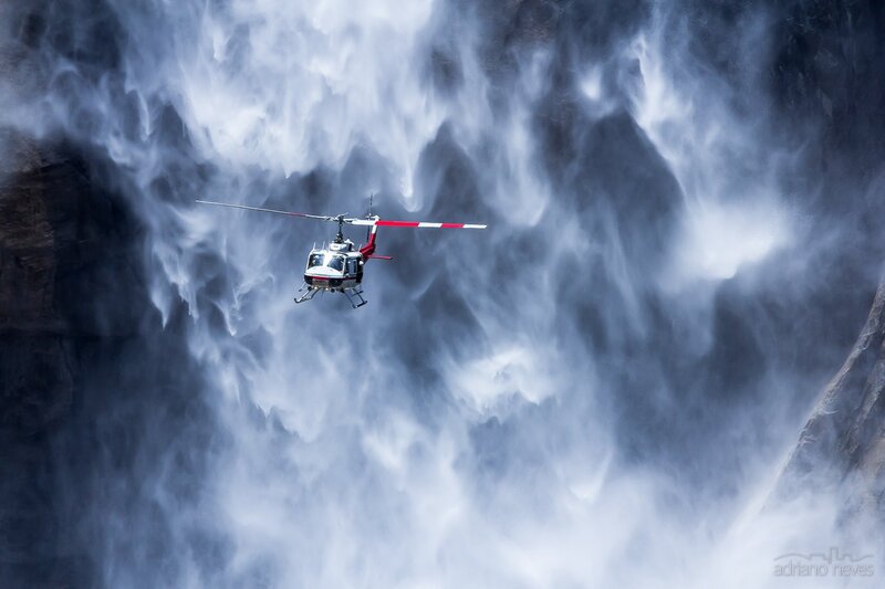 Helicopter Near Waterfall — White