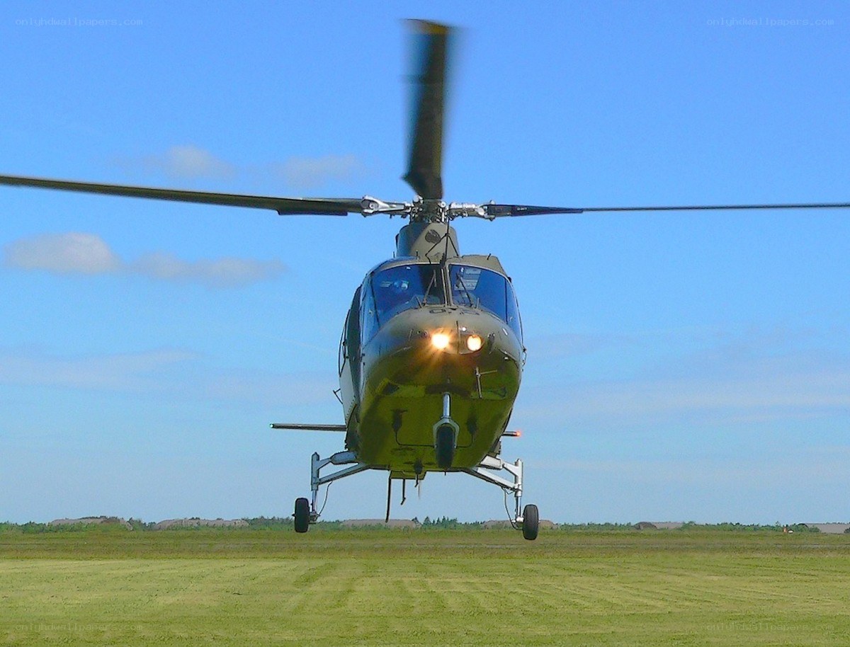 Helicopter on a grassy field