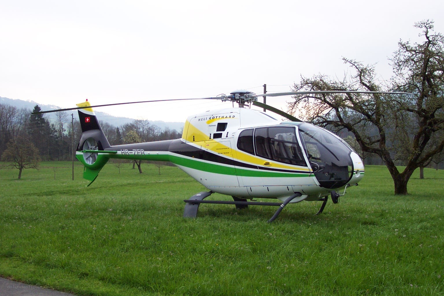 Helicopter on a grassy field