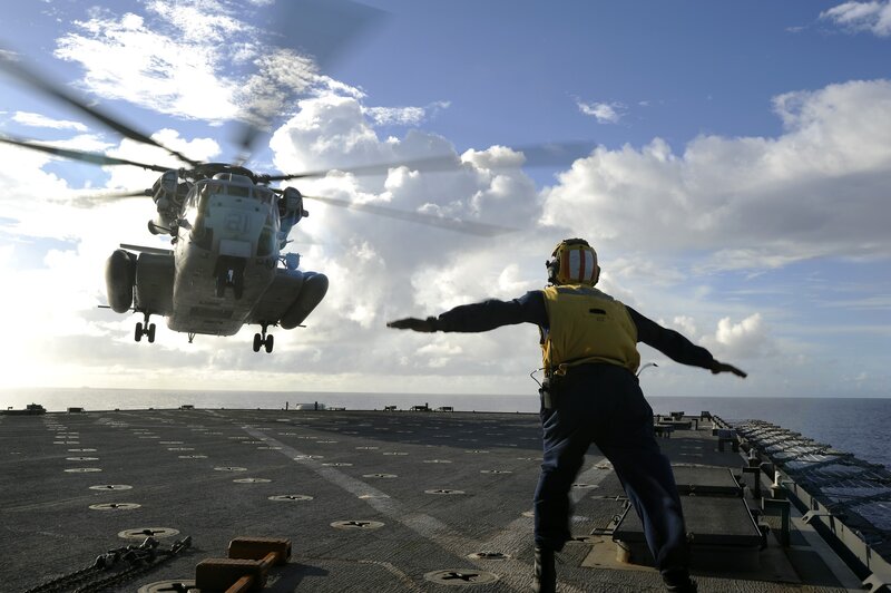 Helicopter on Aircraft Carrier — Blue