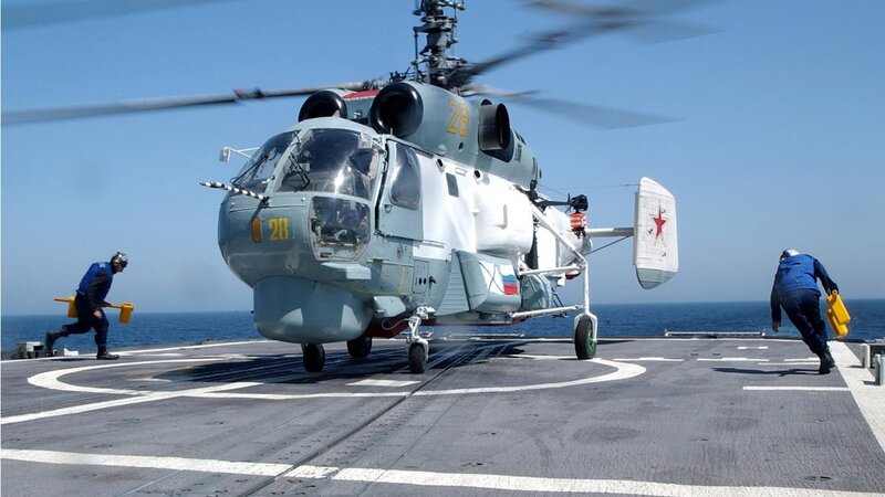Helicopter on Aircraft Carrier — Gray