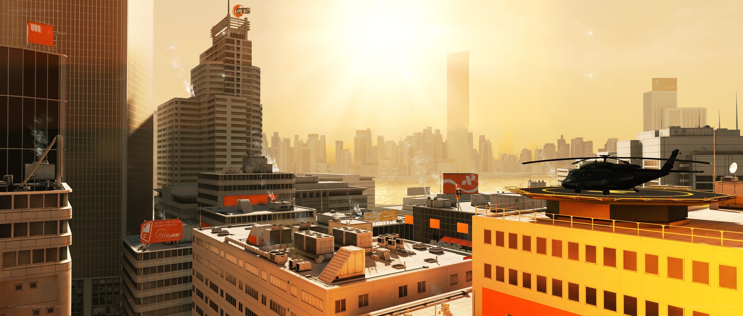 helicopter on city rooftop
