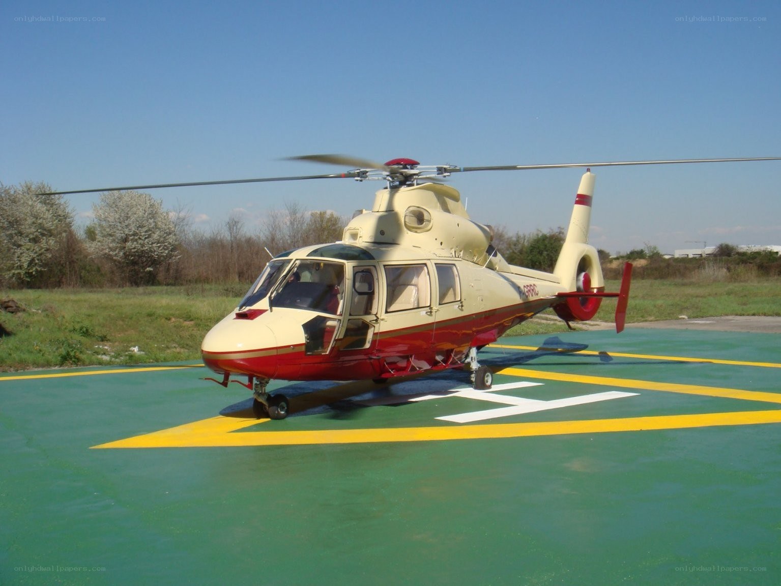 Helicopter on helipad