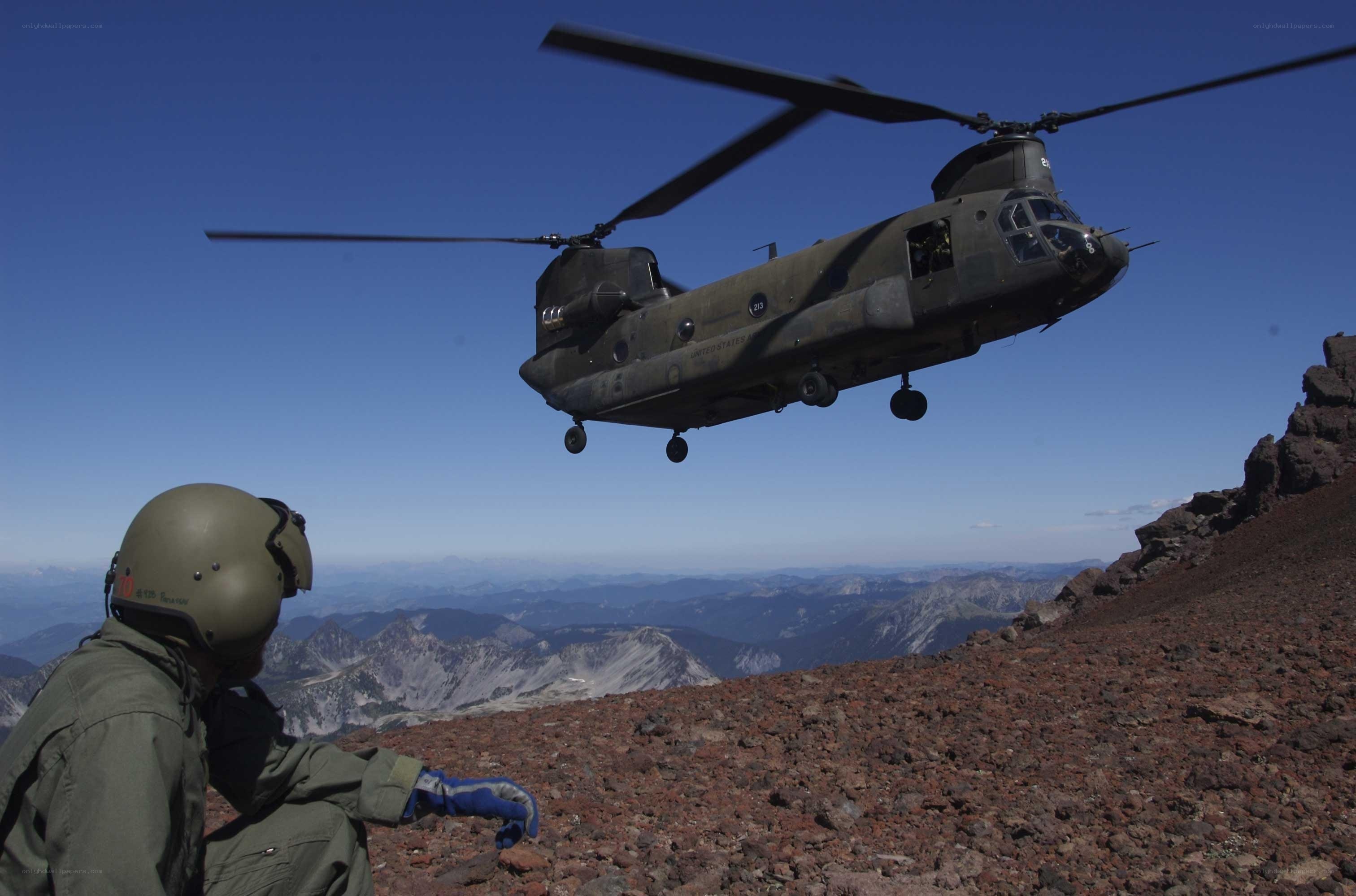 Helicopter on mountain peak