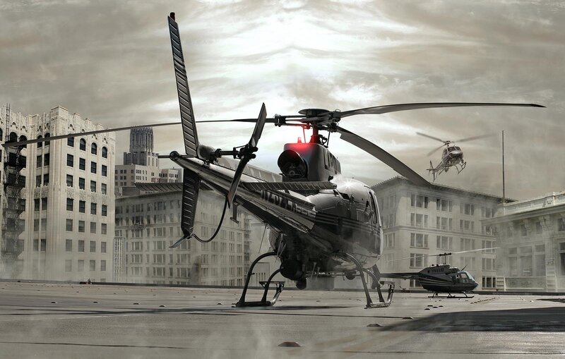 Helicopter on Rooftop — Gray