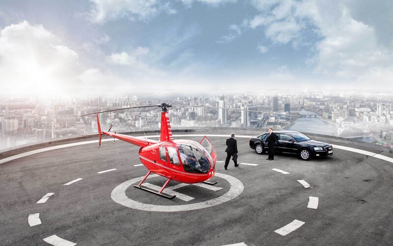 Helicopter on rooftop helipad