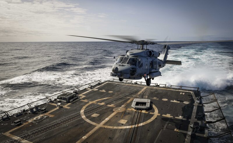 Helicopter on Ship Deck — Gray