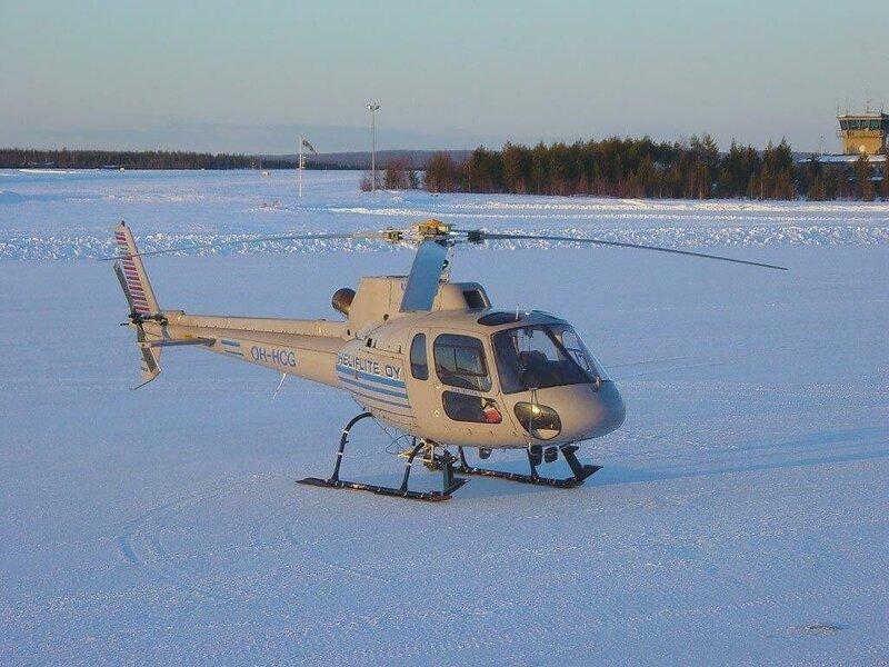 Helicopter on snowy field